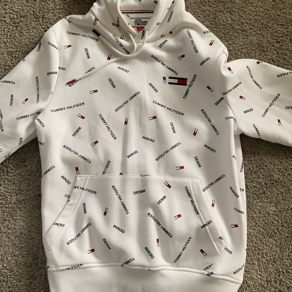 Tommy Hilfiger Men's All Over Print Hoodie-White - Picture 2 of 5